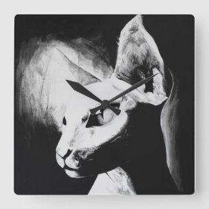 Reloj Cuadrado Sphynx Cat Black Contraste blanco sin pelo Arte Ki