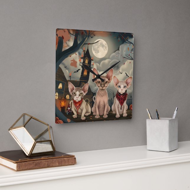 Reloj Cuadrado Sphynx Cat Halloween Spooky (Oficina)