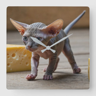 Reloj Cuadrado Sphynx Gatito y Queso Adorables
