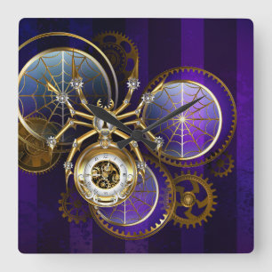 Reloj Cuadrado Spider Steampunk sobre fondo morado