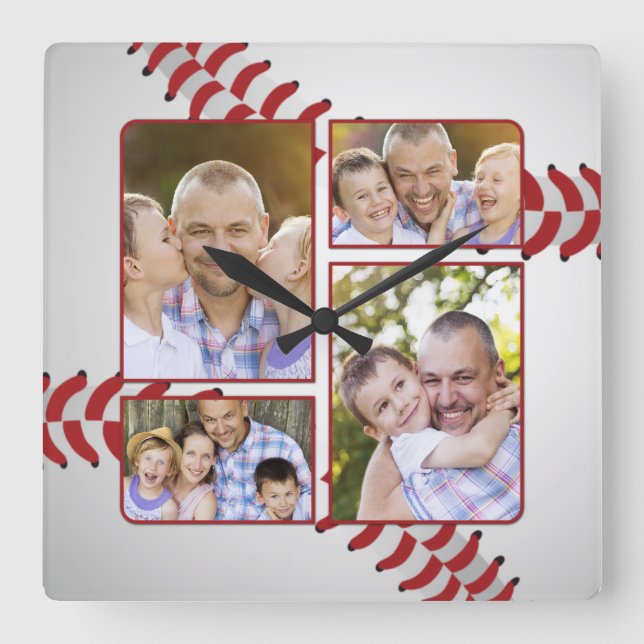 Reloj Cuadrado Sports Fan Baseball Photo Collage Father's Day (Anverso)