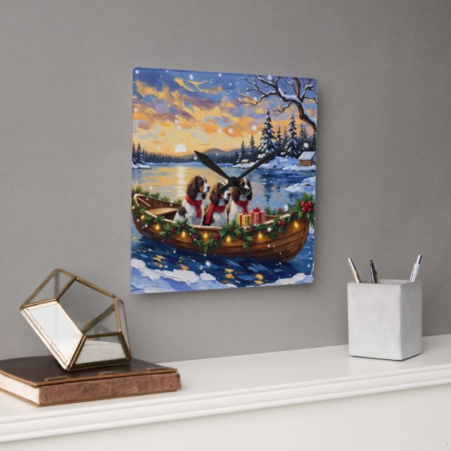 Reloj Cuadrado Springer Spaniel Christmas Boat Holiday (Oficina)