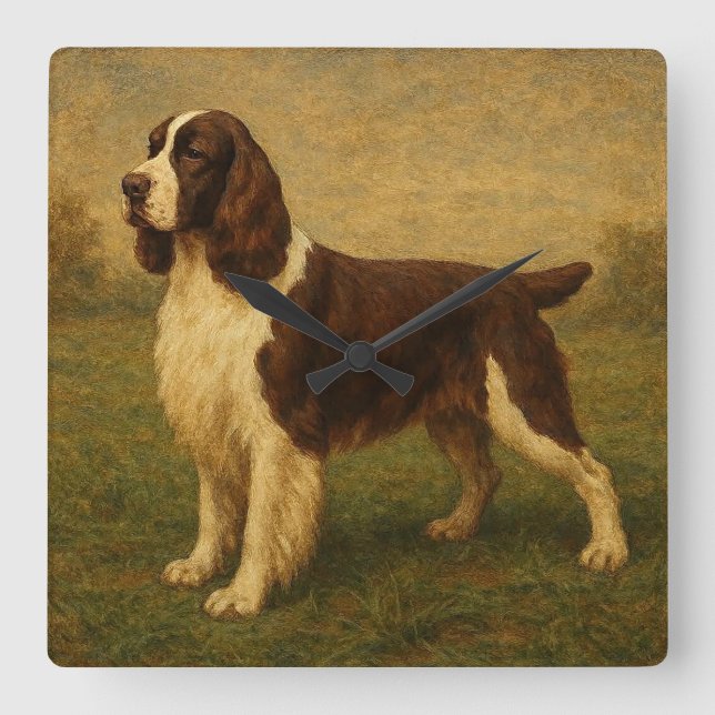 Reloj Cuadrado Springer Spaniel Inglés (Anverso)