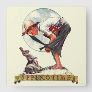 Reloj Cuadrado Springtime, muchacho 1935 con el conejito