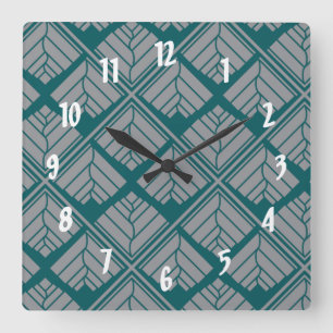 Reloj Cuadrado Square Leaf Pattern Teal Neutral