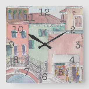 Reloj Cuadrado Square Shaped Clock "Watercolor Shopping"