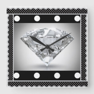 Reloj Cuadrado Square Wall Clock/Diamond and Polka Dots