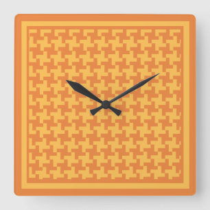 Reloj Cuadrado Square Wall Clock, Orange Dogstooth Check