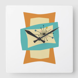 Reloj Cuadrado Squeezed Rectangles Orange Turquoise Cream Mid Mod