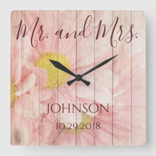 Reloj Cuadrado Sr. y señora Personalized Floral