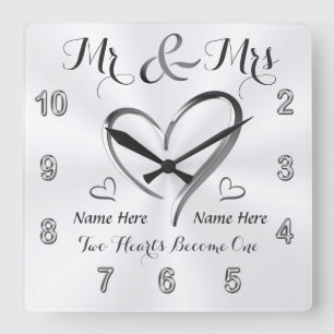 Reloj Cuadrado Sr. y Sra. Engagement Gifts, Custom Wedding Clock