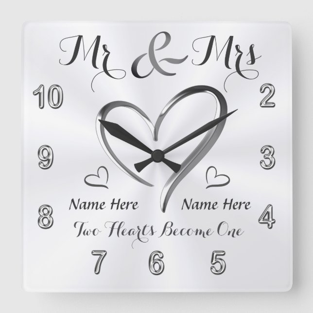 Reloj Cuadrado Sr. y Sra. Engagement Gifts, Custom Wedding Clock (Anverso)
