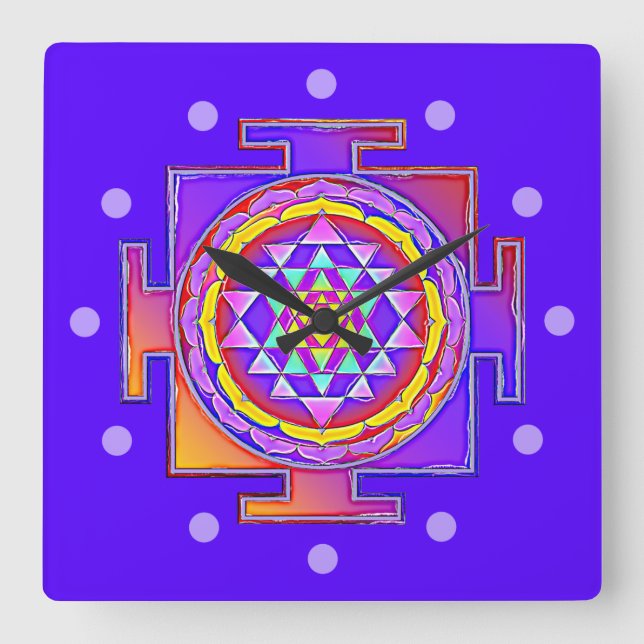 Reloj Cuadrado Sri Yantra - Diseño de símbolo del hinduismo 1 (Anverso)