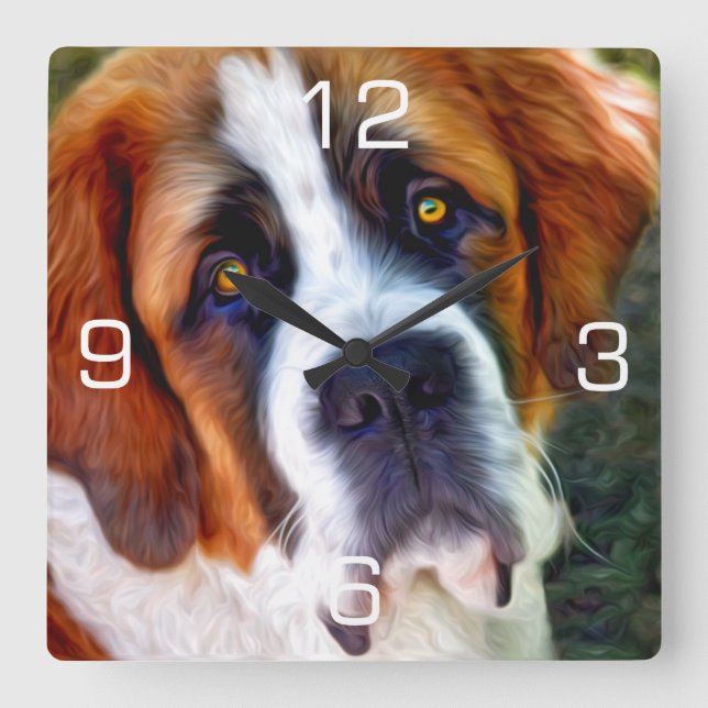 Reloj Cuadrado St Bernard Dog Painting (Anverso)
