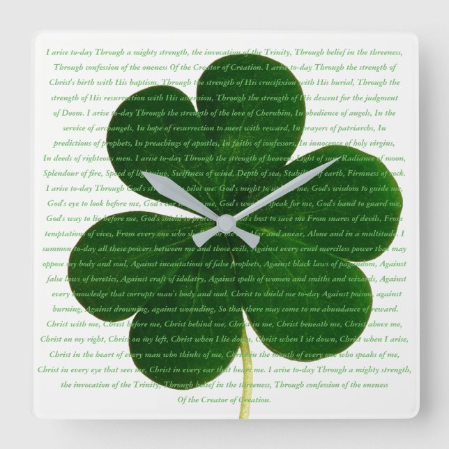 Reloj Cuadrado St. Patrick Poem El grito de ciervos Shamrock (Anverso)