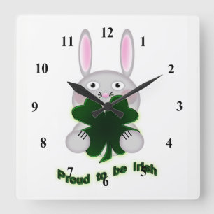Reloj Cuadrado St. Patricks Bunny Proud to be Irish Shamrock
