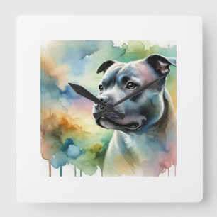 Reloj Cuadrado Staffordshire Bull Terrier in Light 100924AREF144 