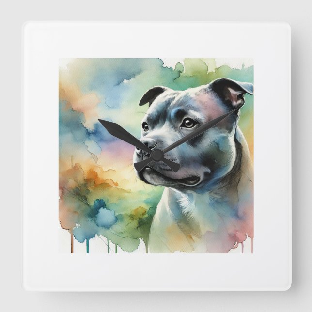 Reloj Cuadrado Staffordshire Bull Terrier in Light 100924AREF144  (Anverso)