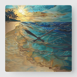 Reloj Cuadrado Stained Glass Ocean Beach Wall Clock