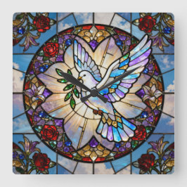 Reloj Cuadrado Stained Glass Peace Dove Wall Clock