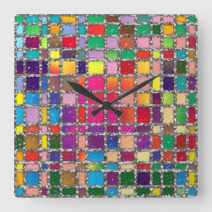 Reloj Cuadrado Stained Glass Window Multicolour Pattern Clock