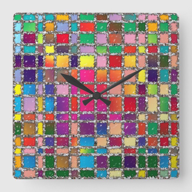 Reloj Cuadrado Stained Glass Window Multicolour Pattern Clock (Anverso)