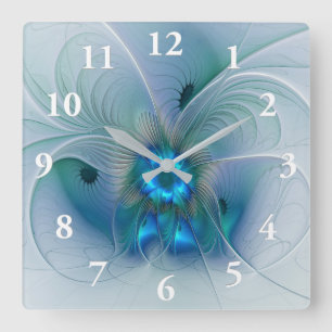 Reloj Cuadrado Standing Ovations, Abstract Blue Turquoise Fractal