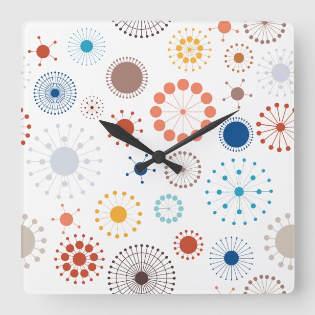 Reloj Cuadrado Starburst moderno de mediados del siglo (Anverso)