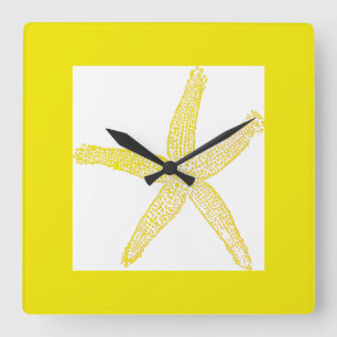 Reloj Cuadrado Starfish Coastal Beach Tema Guay blanco amarillo