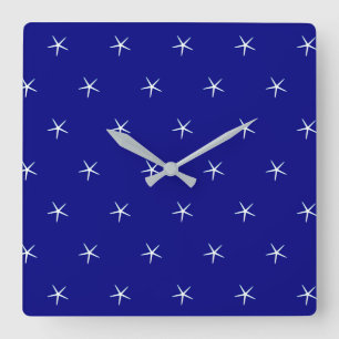 Reloj Cuadrado Starfish Patterns Navy Blue Custom Nautical Gift