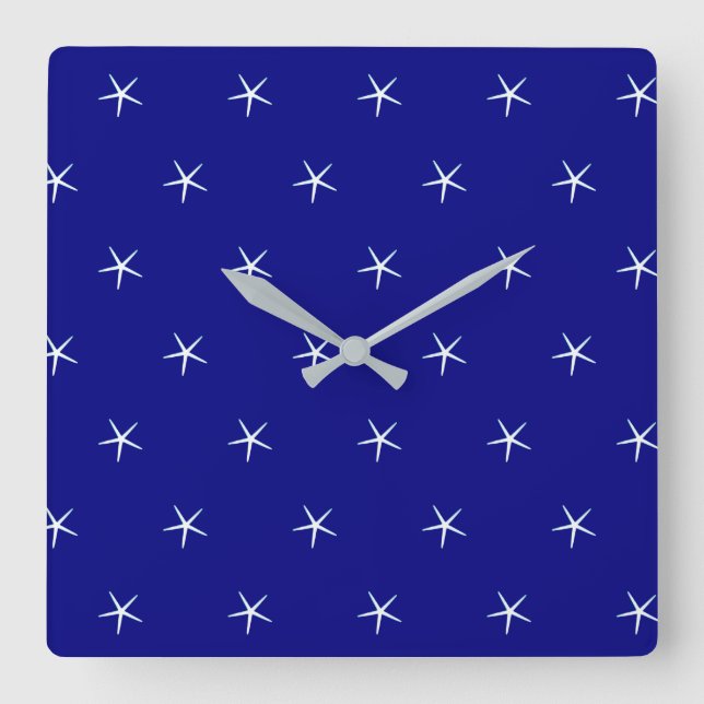 Reloj Cuadrado Starfish Patterns Navy Blue Custom Nautical Gift (Anverso)