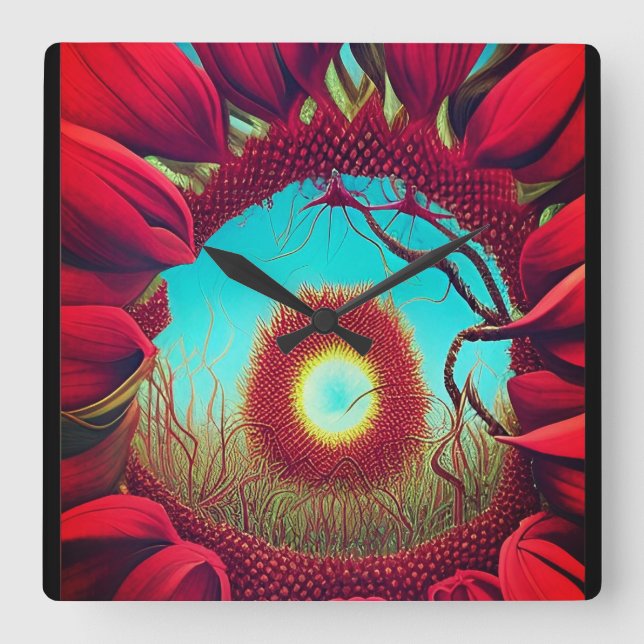 Reloj Cuadrado Stargate Red Sunflower (Anverso)
