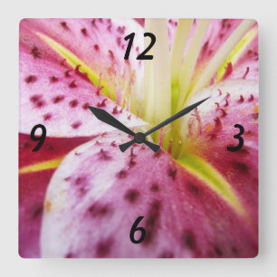 Reloj Cuadrado Stargazer Lily Bright Magenta Floral