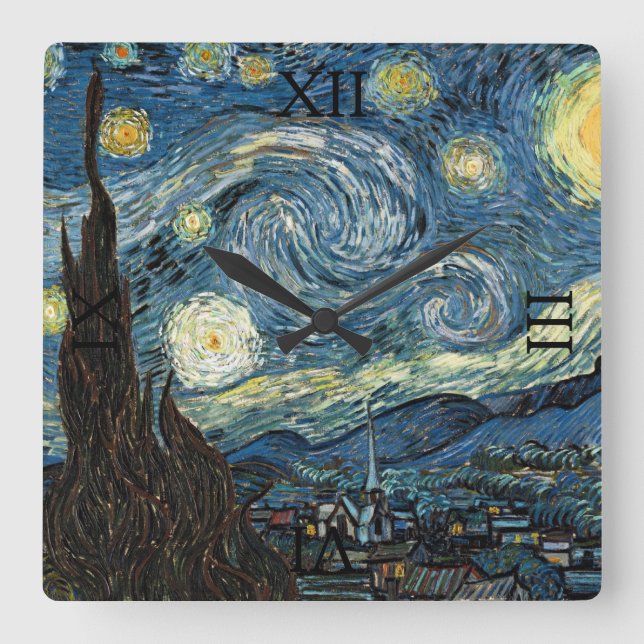Reloj Cuadrado Starry Night by Vincent van Gogh (Anverso)