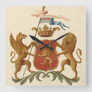 Reloj Cuadrado Stately Heraldic Badge with Griffin and Lion