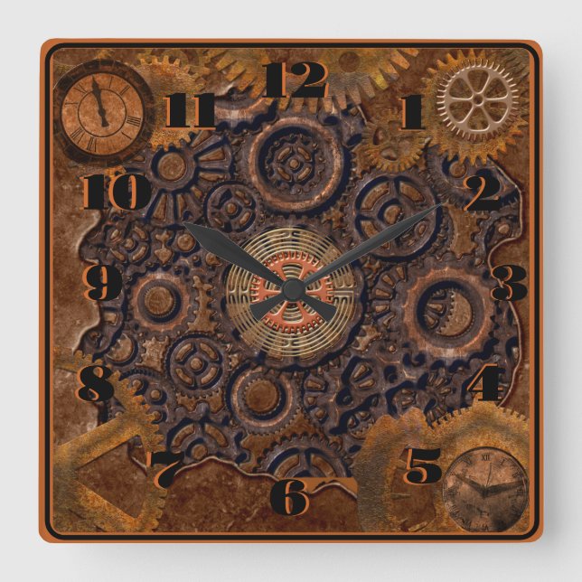 Reloj Cuadrado Steampunk Black, Brass, Brown (Anverso)