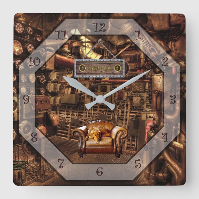 Reloj Cuadrado Steampunk ~ Cueva de hombre ~ Gages ~ Metros ~ Pip (Anverso)