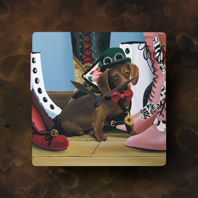 Reloj Cuadrado Steampunk Dachshund Shoes Boots Victoriano (Subido por el creador)