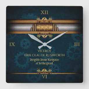 Reloj Cuadrado Steampunk, latón sobre artes verde azuladas oscura