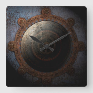 Reloj Cuadrado Steampunk Moon Clock Time Gears Metalizado