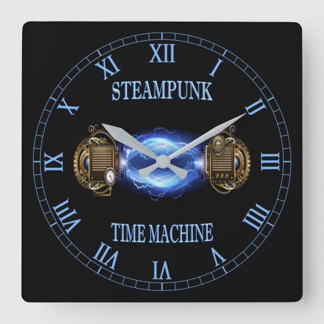 Reloj Cuadrado Steampunk ~ Ola azul electrónica ~ Máquina de tiem (Anverso)