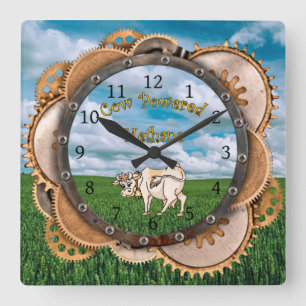 Reloj Cuadrado Steampunk ~ Perdón por mi metano ~ Vaca alimentada