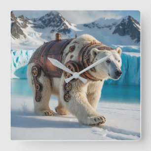 Reloj Cuadrado Steampunk Polar Bear Warrior