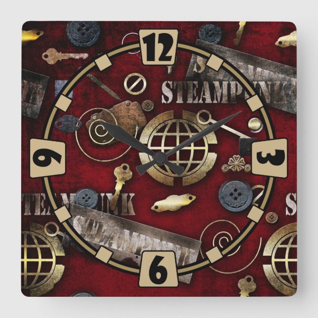 Reloj Cuadrado Steampunk, scrapbooking (Anverso)