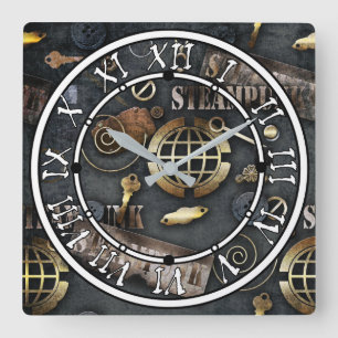 Reloj Cuadrado Steampunk, scrapbooking