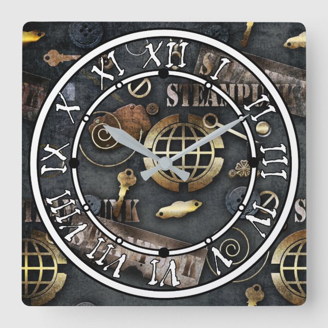 Reloj Cuadrado Steampunk, scrapbooking (Anverso)