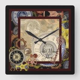 Reloj Cuadrado Steampunk wallclock square - add name personalizar