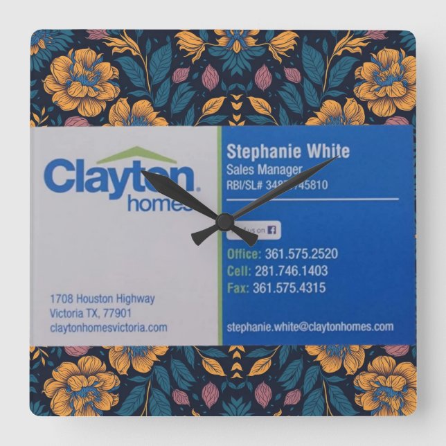 Reloj Cuadrado Stephanie White Clayton Homes (Anverso)