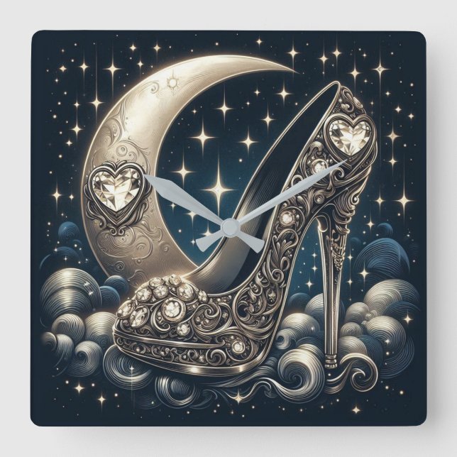 Reloj Cuadrado Stiletto de moda con luna creciente, (Anverso)