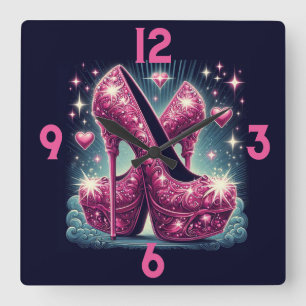 Reloj Cuadrado Stilettos y corazones rosados